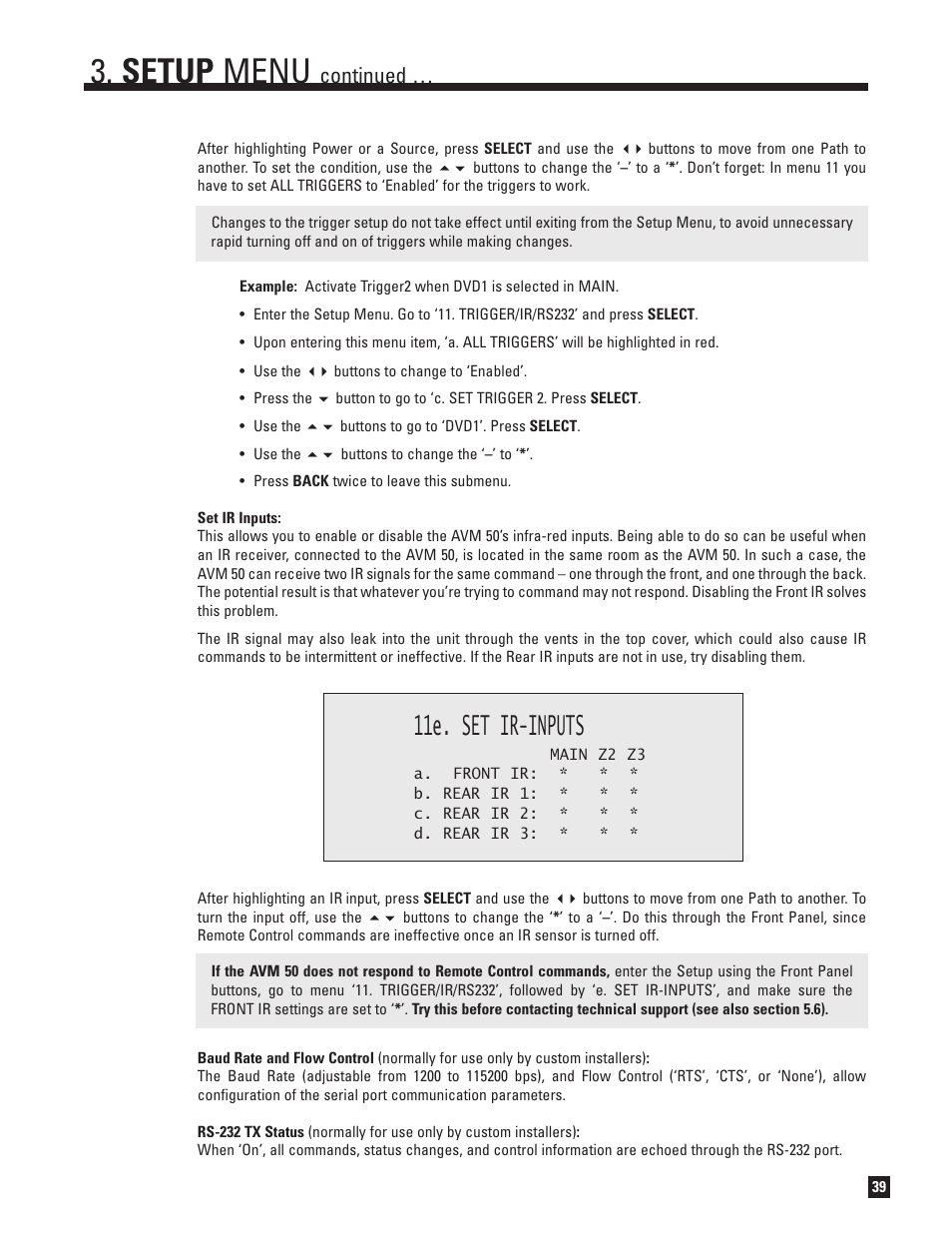 Setup menu, 11e. set ir-inputs, Continued | Anthem Audio AVM 50 User Manual | Page 47 / 96