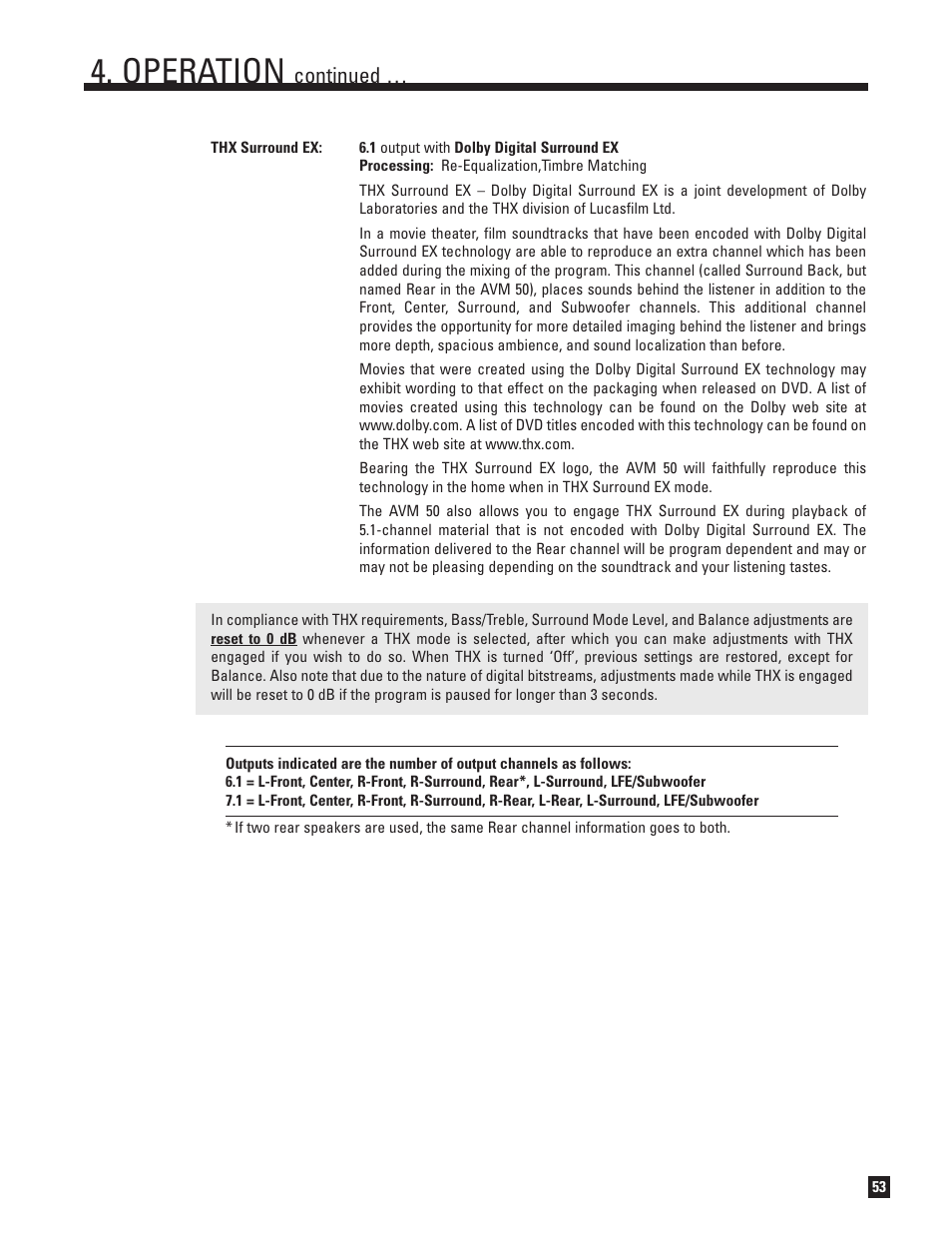 Operation, Continued | Anthem Audio AVM 50 User Manual | Page 61 / 96