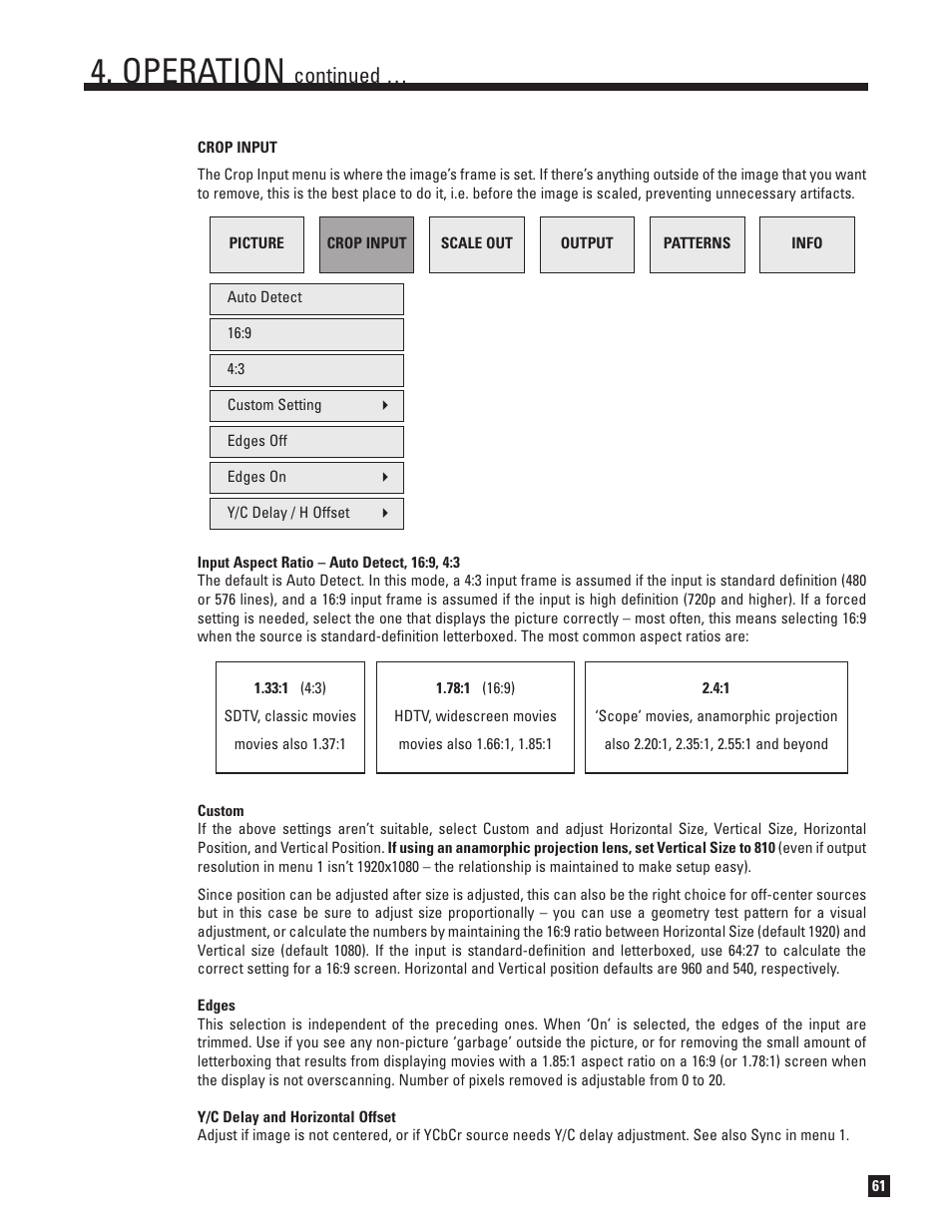 Crop input, Operation, Continued | Anthem Audio AVM 50 User Manual | Page 69 / 96
