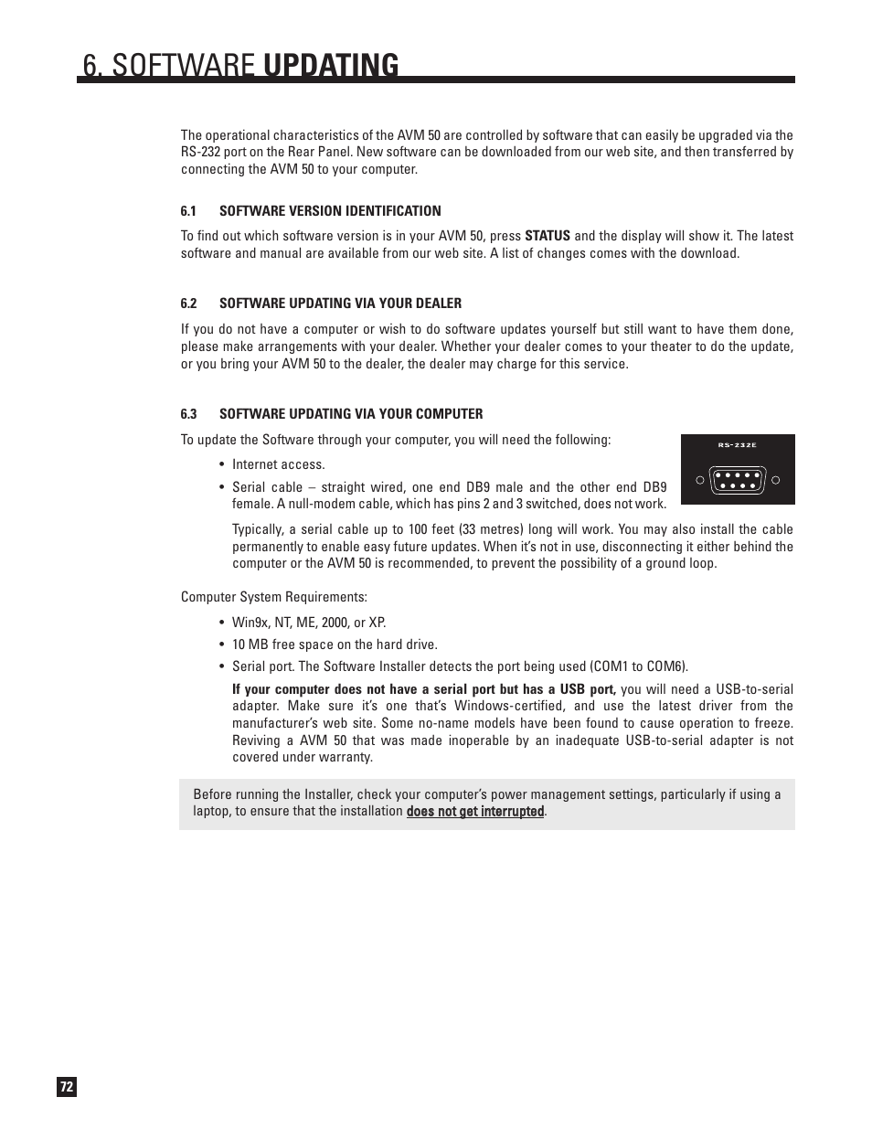Software version identification, Software updating via your dealer, Software updating | Anthem Audio AVM 50 User Manual | Page 80 / 96