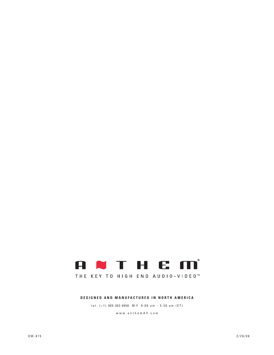 Back cover | Anthem Audio AVM 50 User Manual | Page 96 / 96