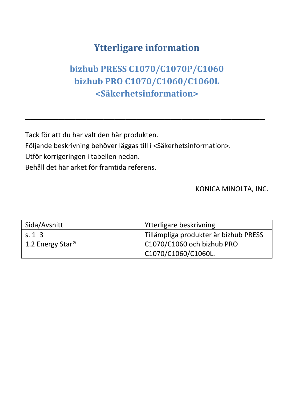 Ytterligare information | Konica Minolta bizhub PRESS C1070P User Manual | Page 9 / 20