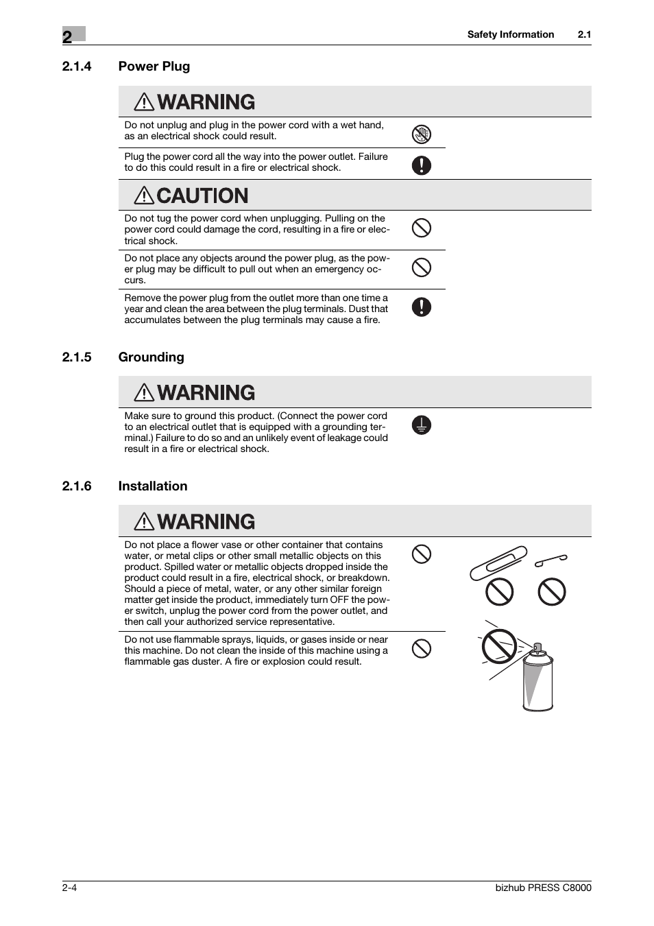 4 power plug, 5 grounding, 6 installation | Power plug -4, Grounding -4, Installation -4 | Konica Minolta bizhub PRESS C8000e User Manual | Page 11 / 50