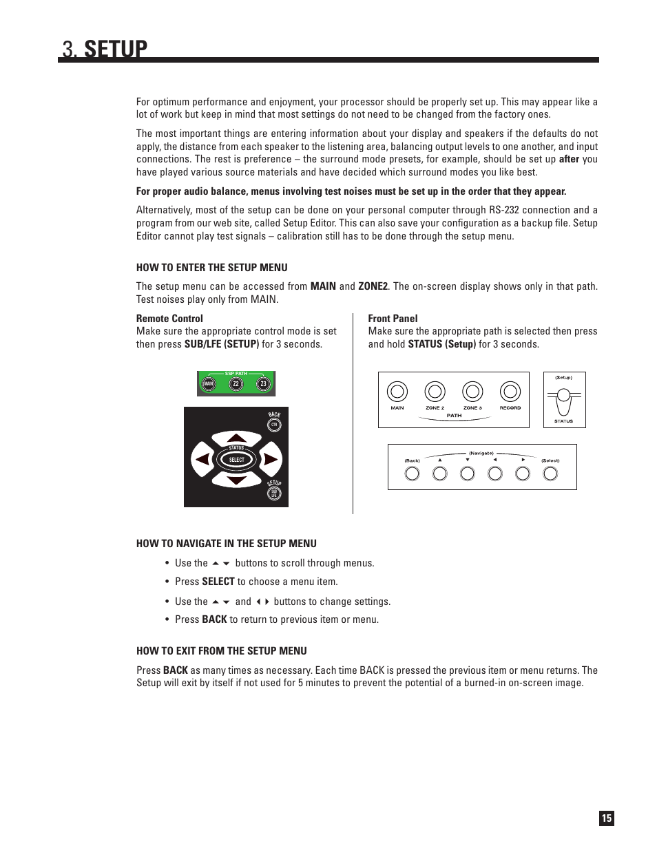 Entering / navigating / exiting the setup menu, Setup | Anthem Audio D2 User Manual | Page 23 / 102