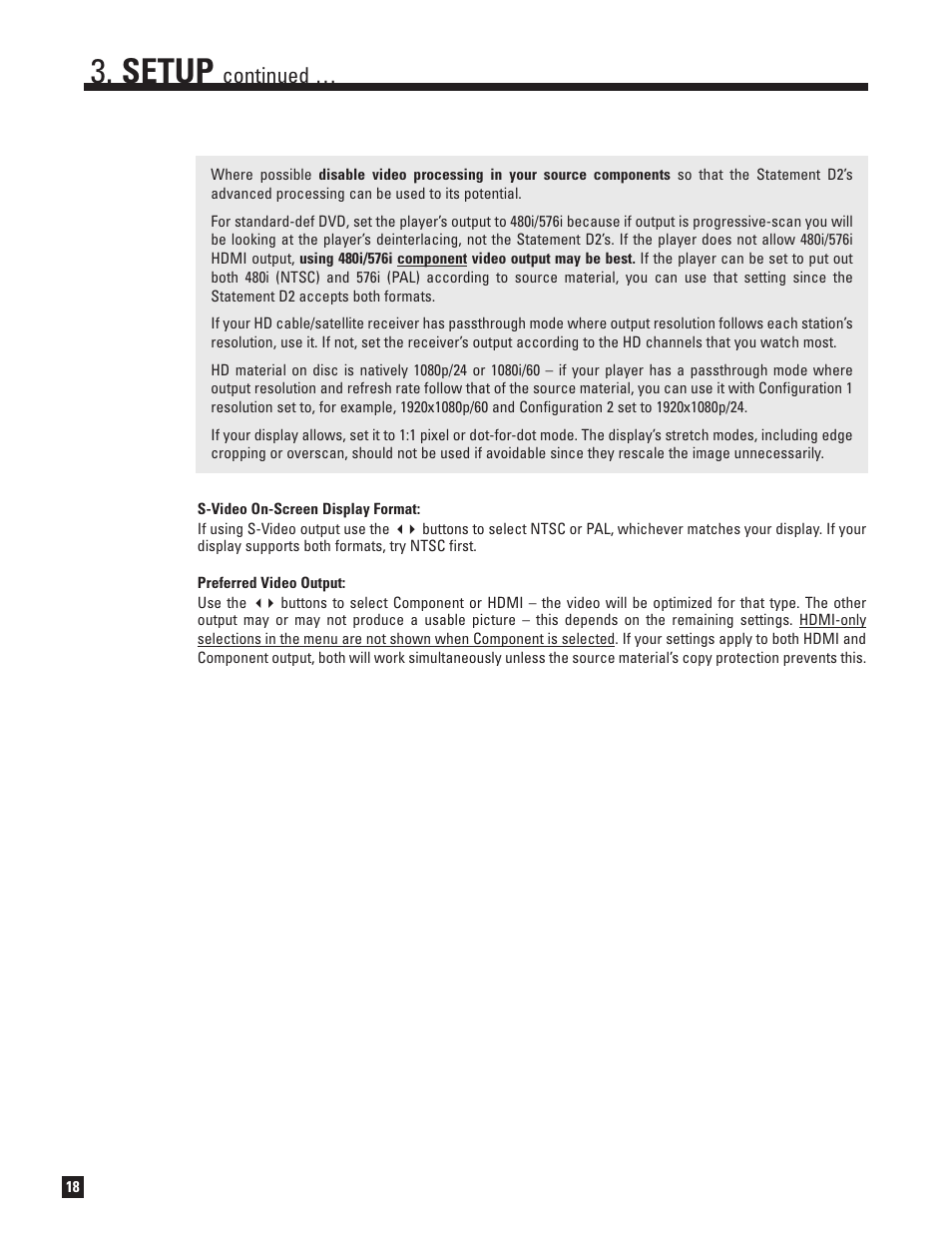 Setup, Continued | Anthem Audio D2 User Manual | Page 26 / 102