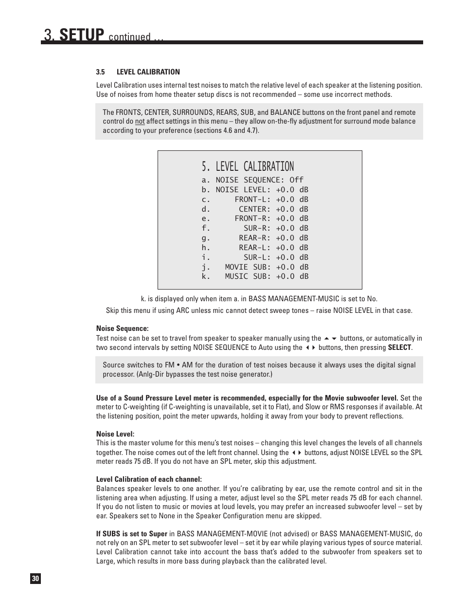 Level calibration, Setup, Continued | Anthem Audio D2 User Manual | Page 38 / 102