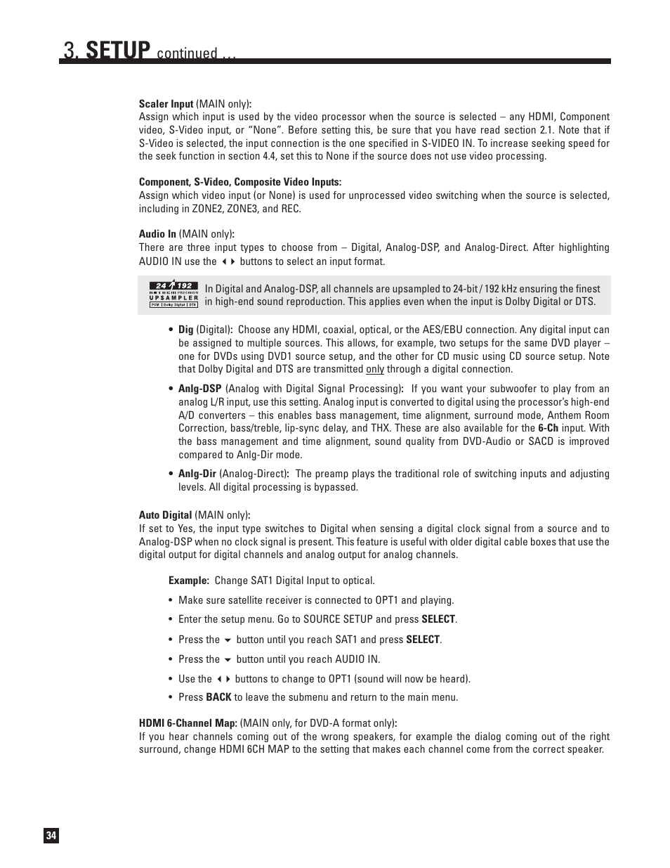 Setup, Continued | Anthem Audio D2 User Manual | Page 42 / 102