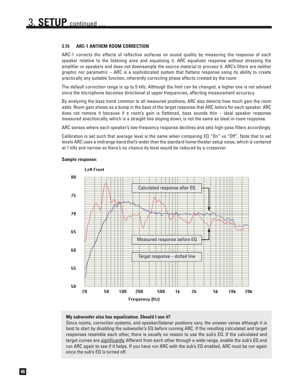 15 arc-1 anthem room correction, Setup, Continued | Anthem Audio D2 User Manual | Page 54 / 102