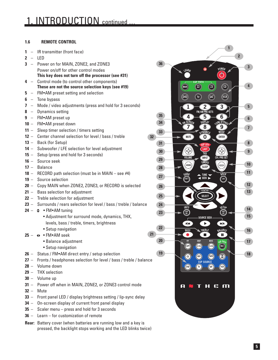 Remote control, Introduction, Continued | Anthem Audio ANTHEM D2V User Manual | Page 13 / 102