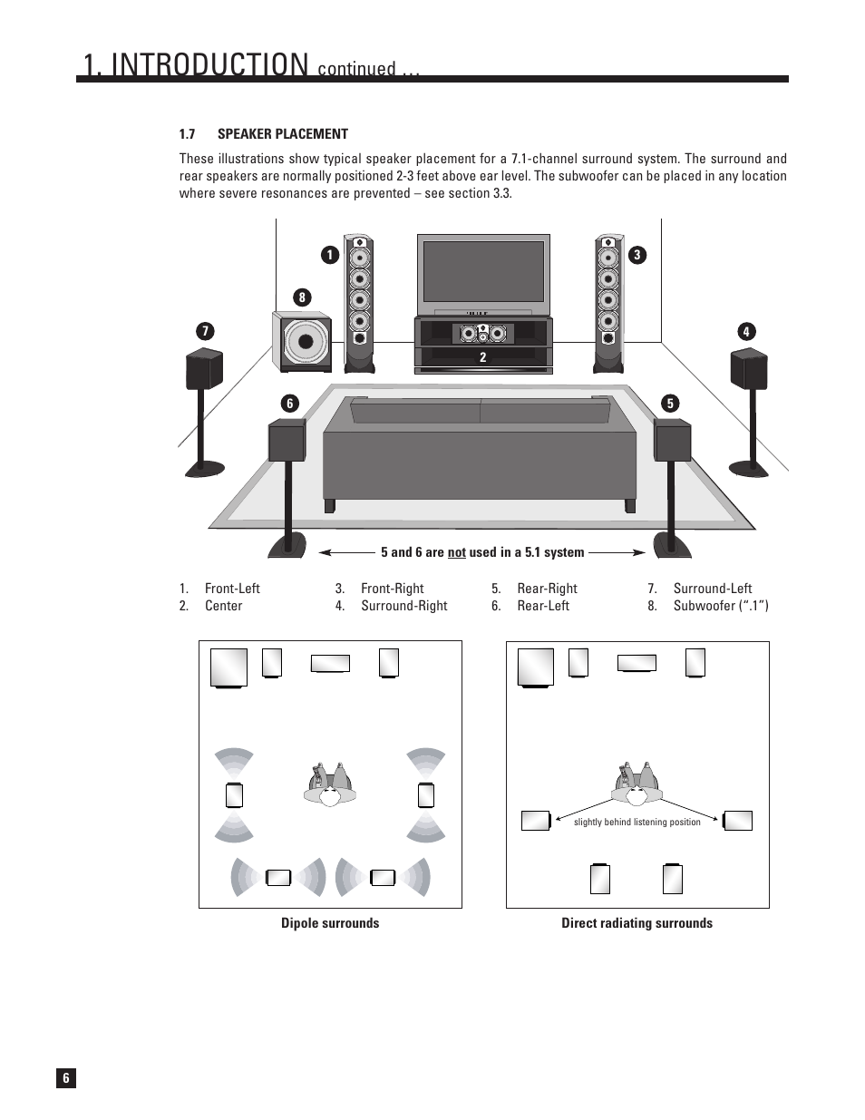 Speaker placement, Introduction, Continued | Anthem Audio ANTHEM D2V User Manual | Page 14 / 102