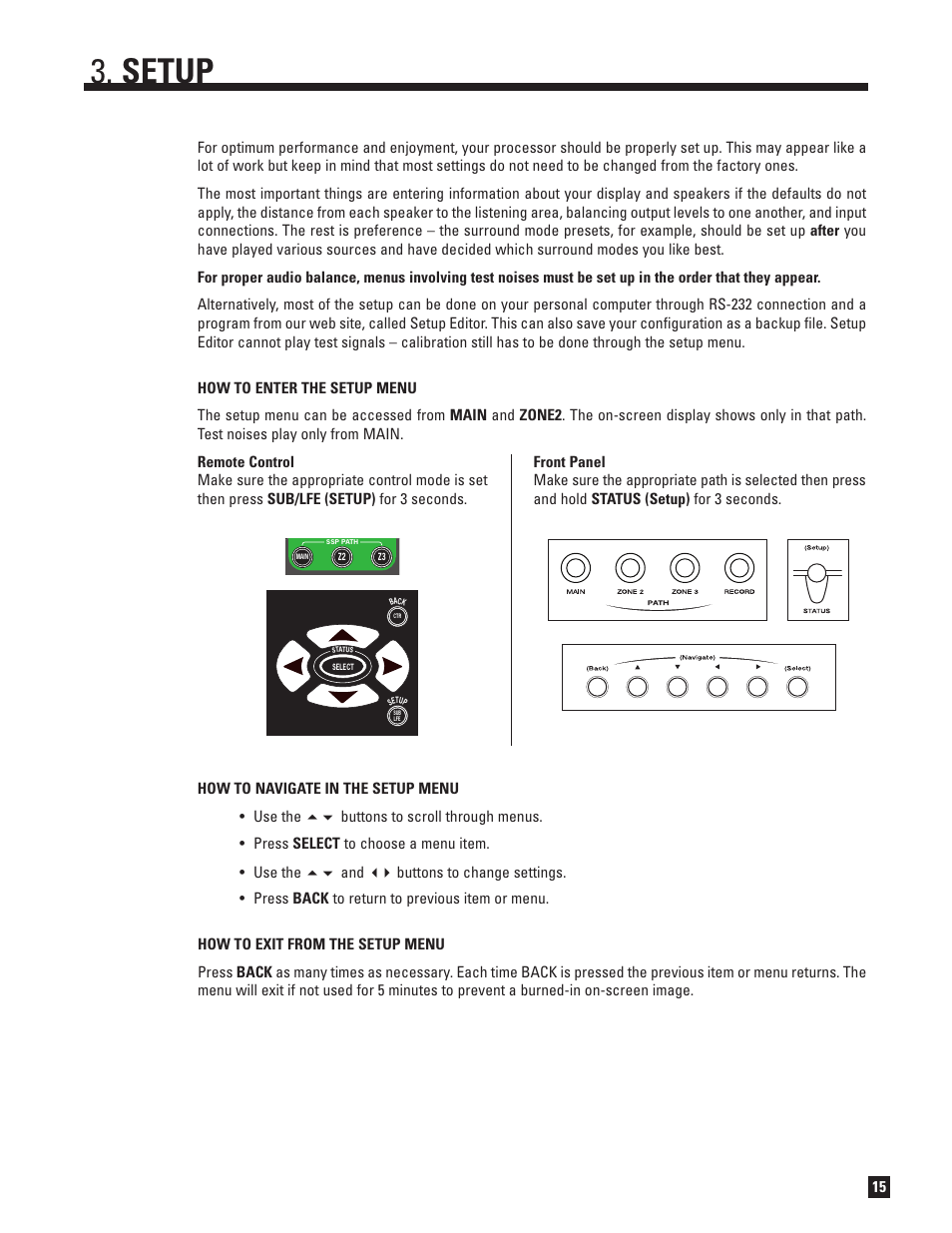 Entering / navigating / exiting the setup menu, Setup | Anthem Audio ANTHEM D2V User Manual | Page 23 / 102