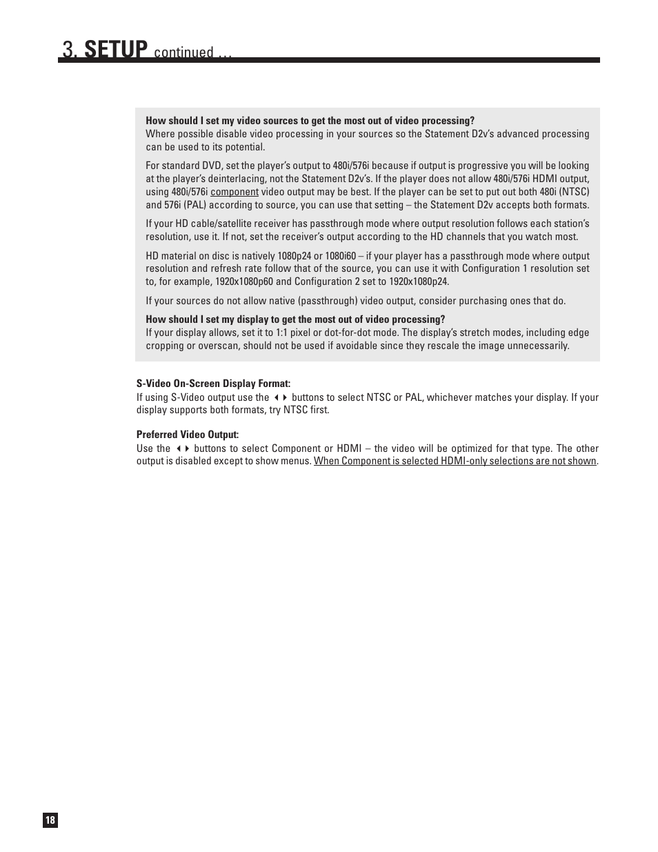 Setup, Continued | Anthem Audio ANTHEM D2V User Manual | Page 26 / 102