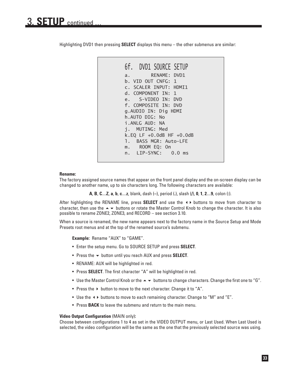 Setup, 6f. dvd1 source setup, Continued | Anthem Audio ANTHEM D2V User Manual | Page 41 / 102