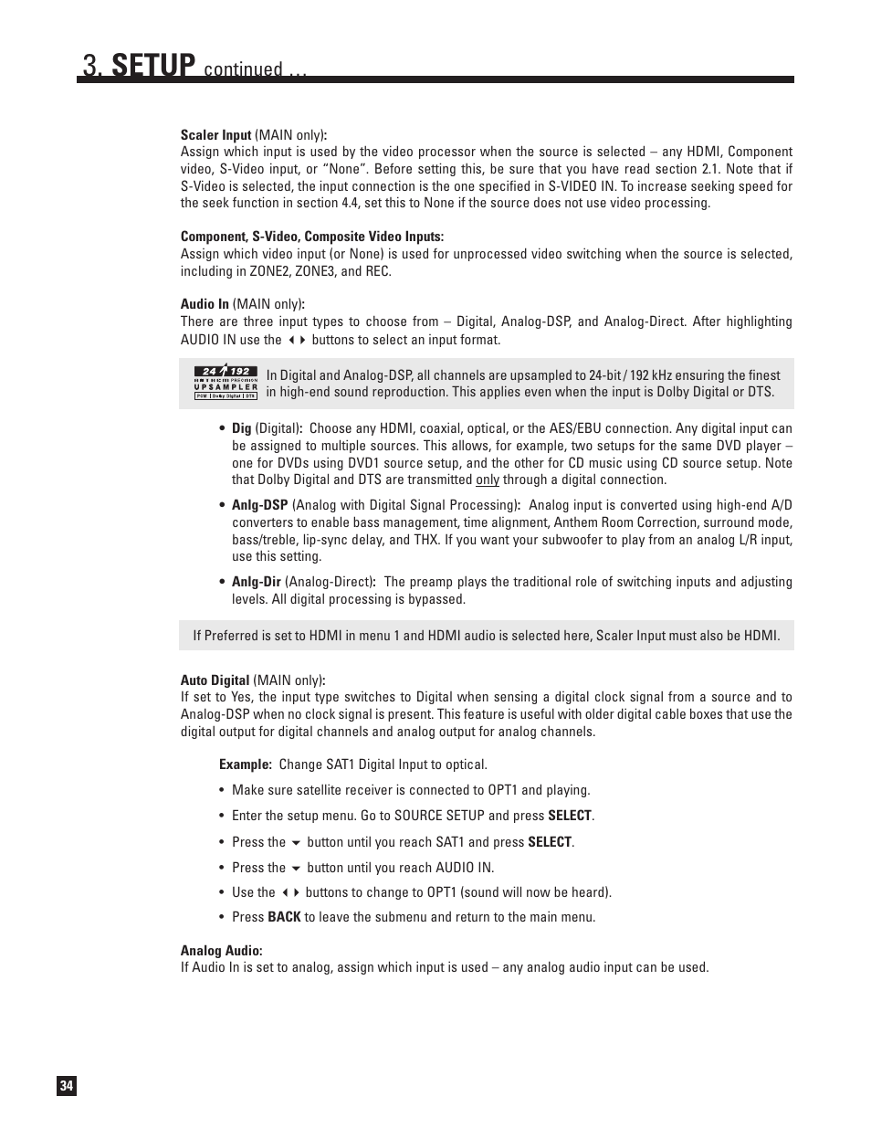 Setup, Continued | Anthem Audio ANTHEM D2V User Manual | Page 42 / 102