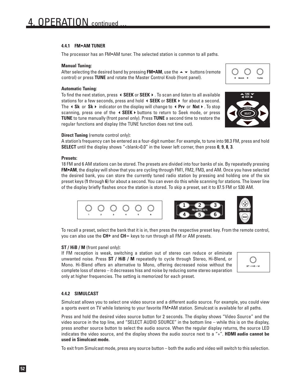 Fm•am tuner, Simulcast, Operation | Continued | Anthem Audio ANTHEM D2V User Manual | Page 60 / 102