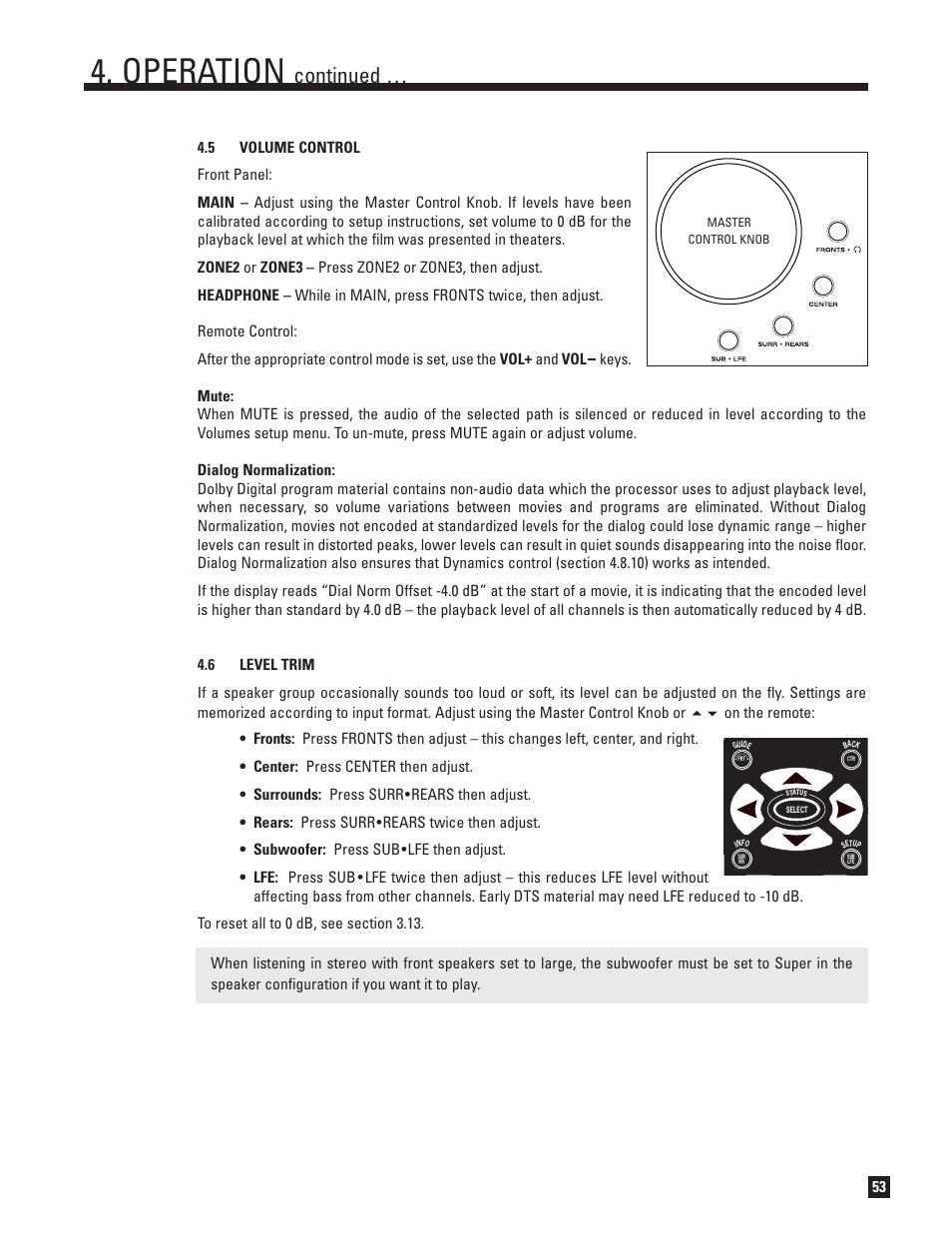 Volume control, Level trim, Operation | Continued | Anthem Audio ANTHEM D2V User Manual | Page 61 / 102