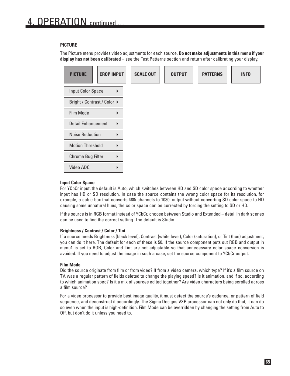 Picture, Operation, Continued | Anthem Audio ANTHEM D2V User Manual | Page 73 / 102