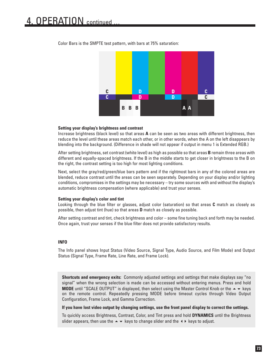 Info panel, Shortcuts and emergency exits, Operation | Continued | Anthem Audio ANTHEM D2V User Manual | Page 81 / 102