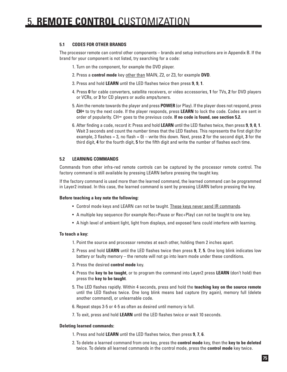 Codes for other brands, Learning commands, Remote control customization | Anthem Audio ANTHEM D2V User Manual | Page 83 / 102