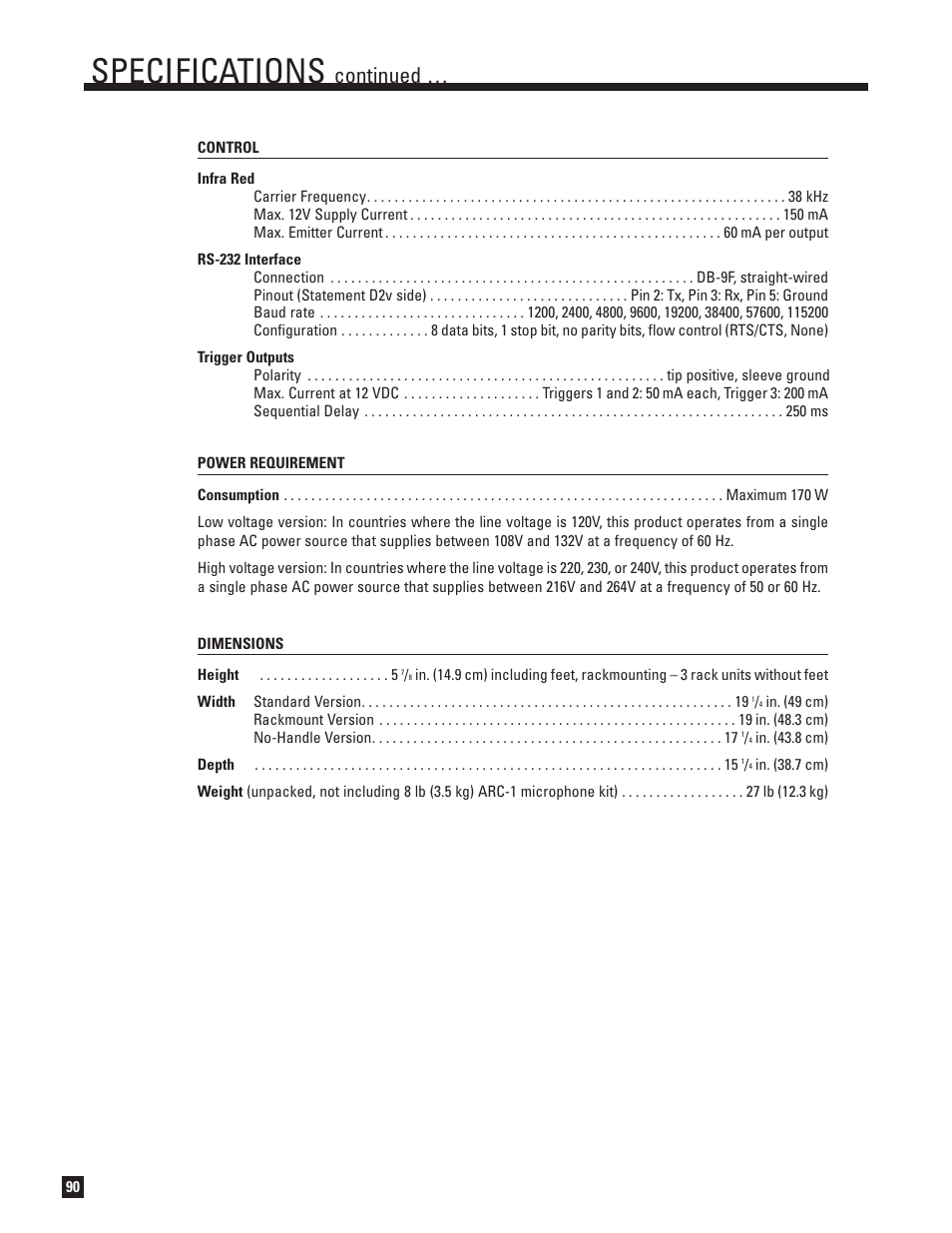 Specifications, Continued | Anthem Audio ANTHEM D2V User Manual | Page 98 / 102