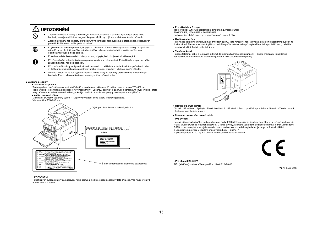 Upozornění | Konica Minolta bizhub C25 User Manual | Page 16 / 49