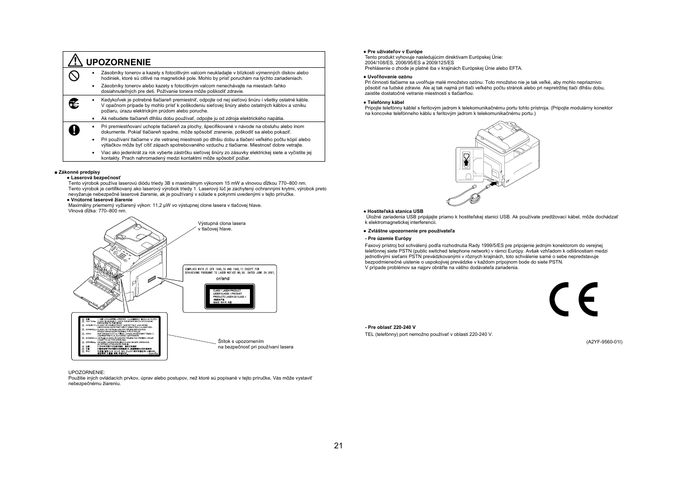 Upozornenie | Konica Minolta bizhub C25 User Manual | Page 22 / 49