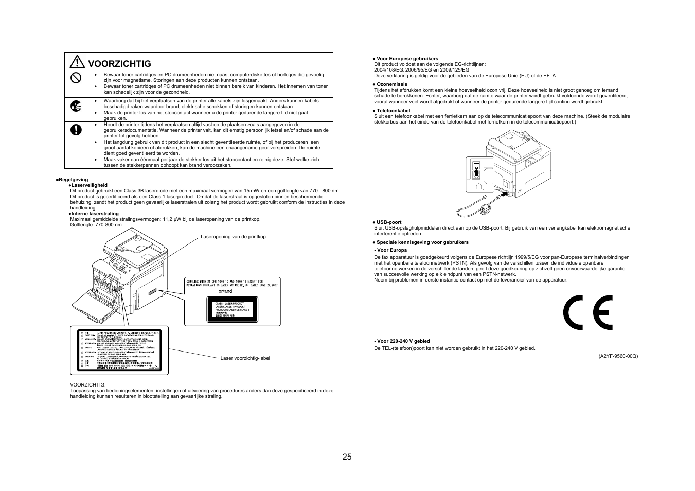 Voorzichtig | Konica Minolta bizhub C25 User Manual | Page 26 / 49