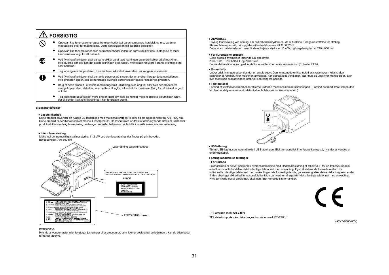 Forsigtig | Konica Minolta bizhub C25 User Manual | Page 32 / 49