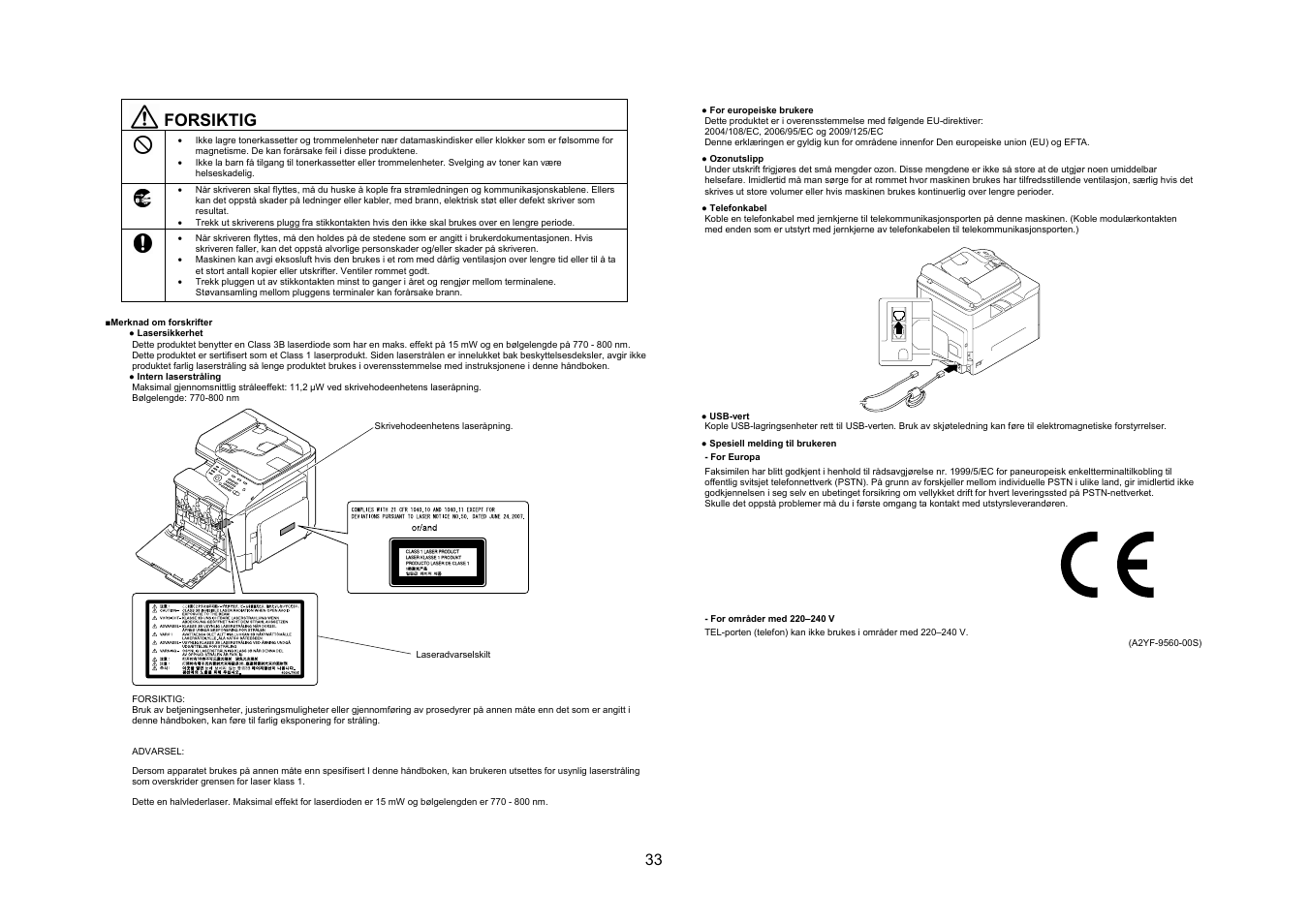 Forsiktig | Konica Minolta bizhub C25 User Manual | Page 34 / 49