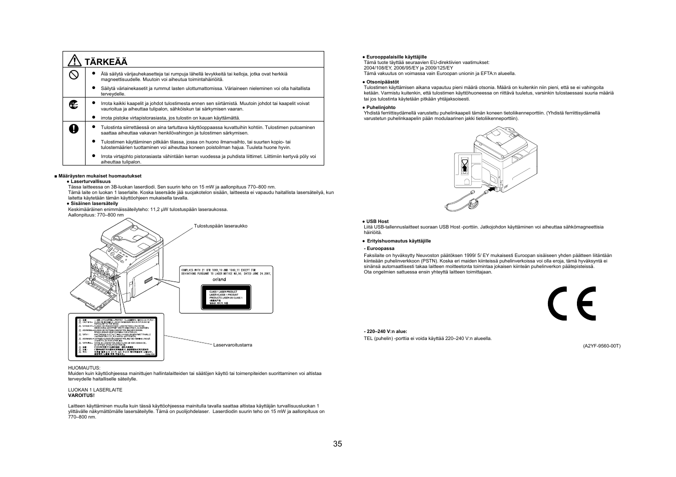 Tärkeää | Konica Minolta bizhub C25 User Manual | Page 36 / 49