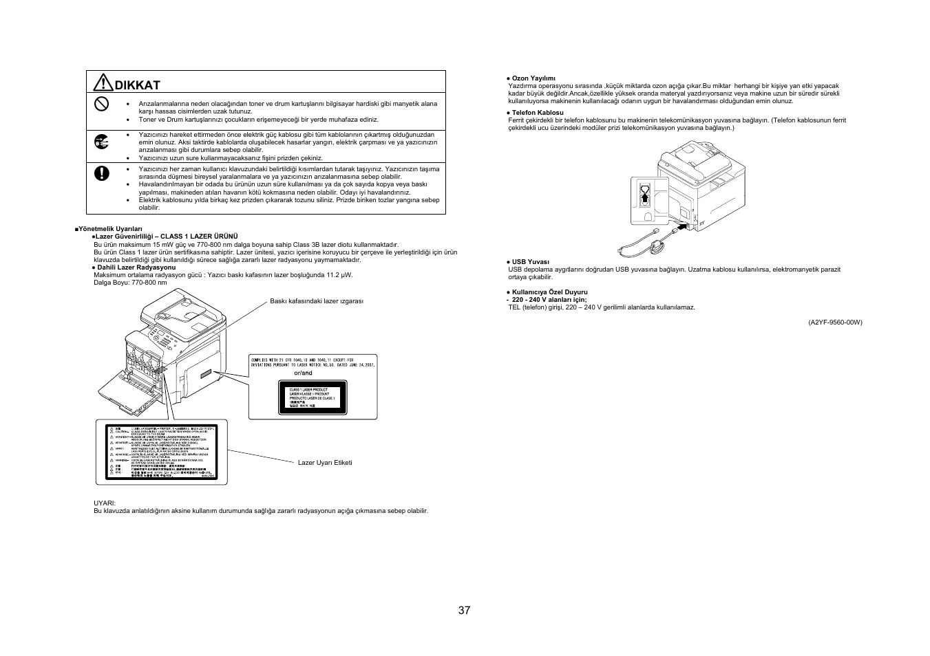 Dikkat | Konica Minolta bizhub C25 User Manual | Page 38 / 49