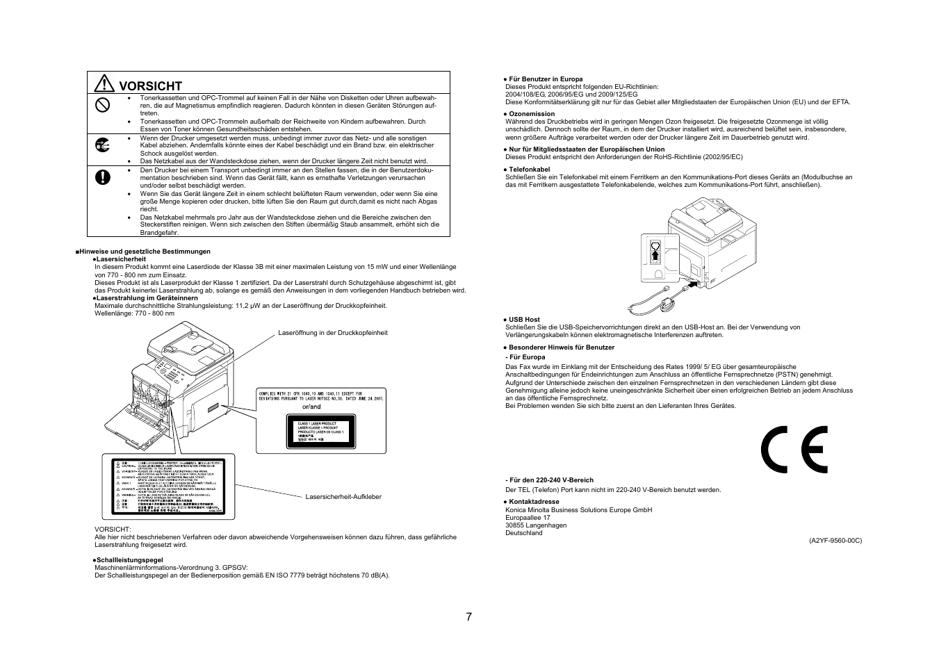 Vorsicht | Konica Minolta bizhub C25 User Manual | Page 8 / 49