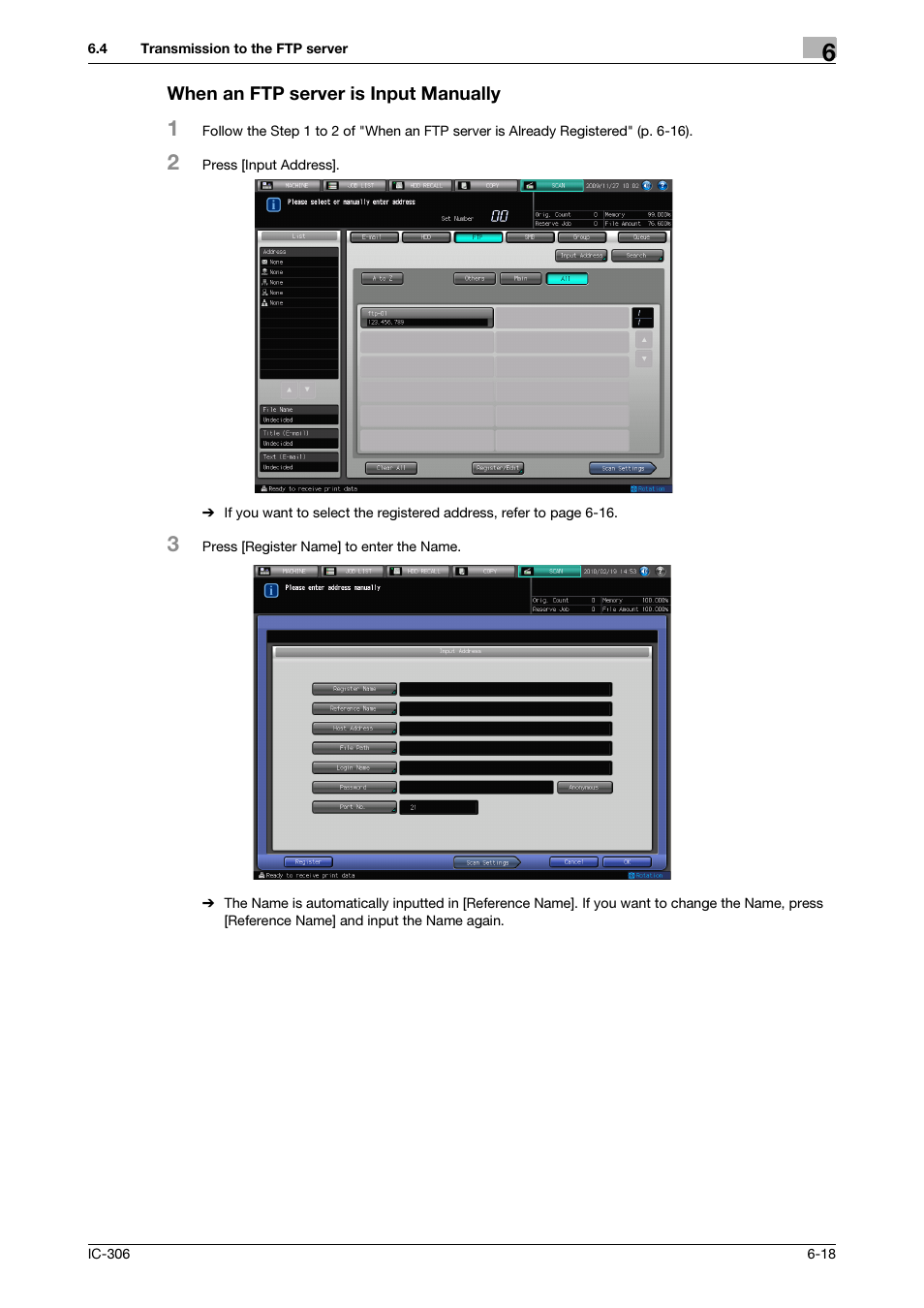 When an ftp server is input manually | Konica Minolta bizhub PRESS C8000e User Manual | Page 74 / 101