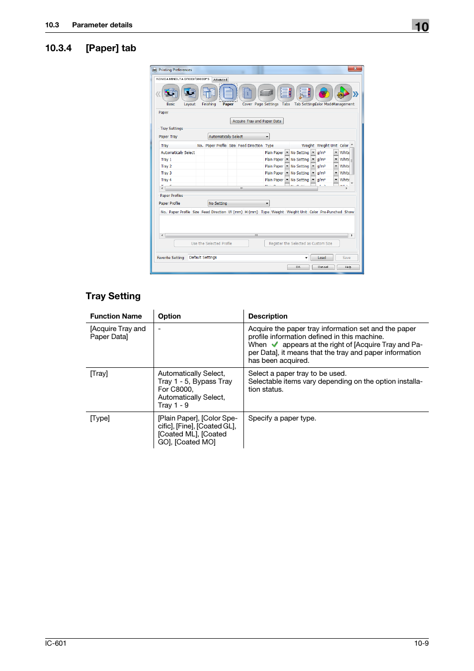 4 [paper] tab, Tray setting, Paper] tab -9 | P. 10-9, 4 [paper] tab tray setting | Konica Minolta bizhub PRESS C8000e User Manual | Page 116 / 255