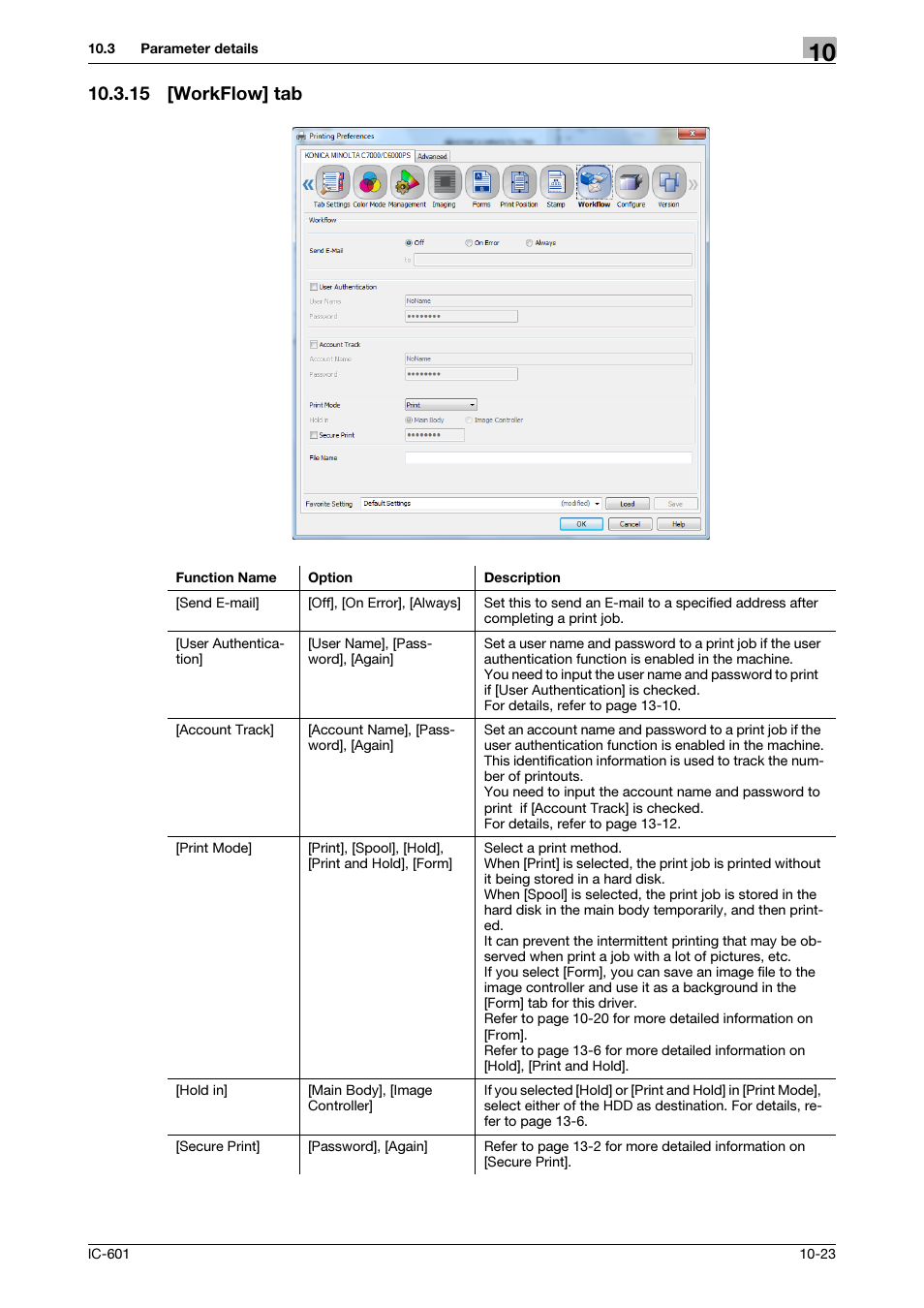 15 [workflow] tab, Workflow] tab -23, P. 10-23 | Konica Minolta bizhub PRESS C8000e User Manual | Page 130 / 255