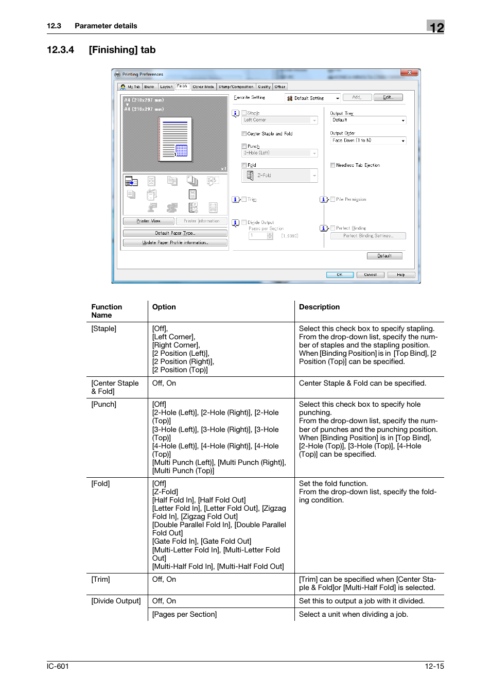 4 [finishing] tab, Finishing] tab -15, P. 12-15 | Konica Minolta bizhub PRESS C8000e User Manual | Page 159 / 255