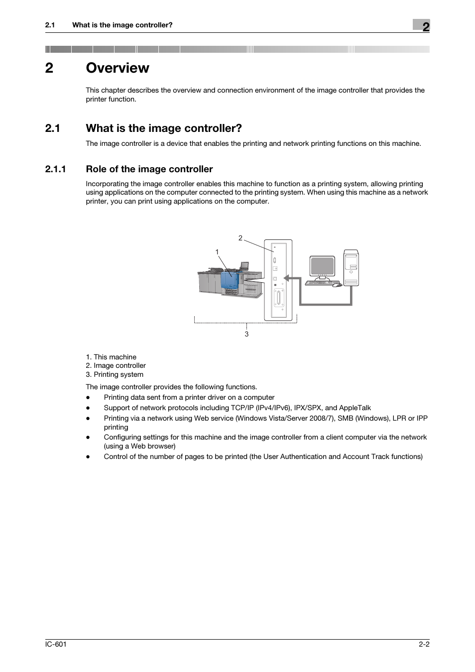 2 overview, 1 what is the image controller, 1 role of the image controller | Overview, What is the image controller? -2, Role of the image controller -2, 2overview | Konica Minolta bizhub PRESS C8000e User Manual | Page 16 / 255