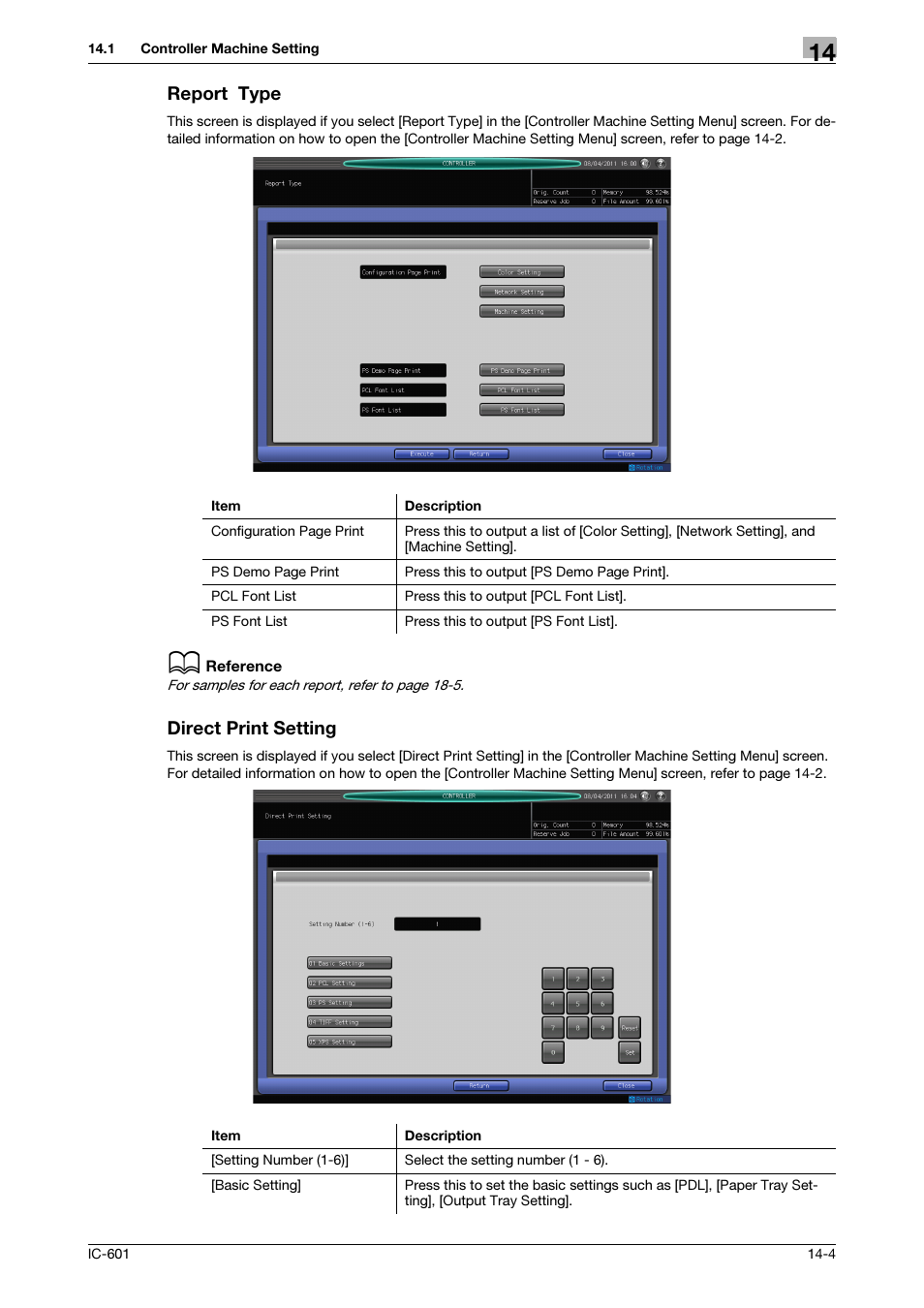 Report type, Direct print setting | Konica Minolta bizhub PRESS C8000e User Manual | Page 188 / 255