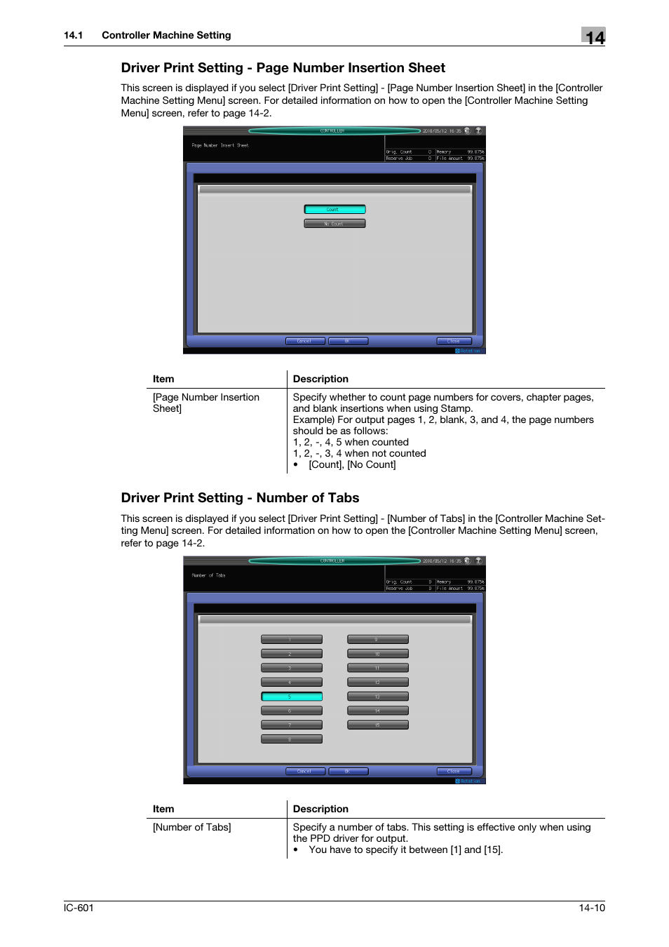 Driver print setting - number of tabs, Driver print setting - page number insertion sheet | Konica Minolta bizhub PRESS C8000e User Manual | Page 194 / 255