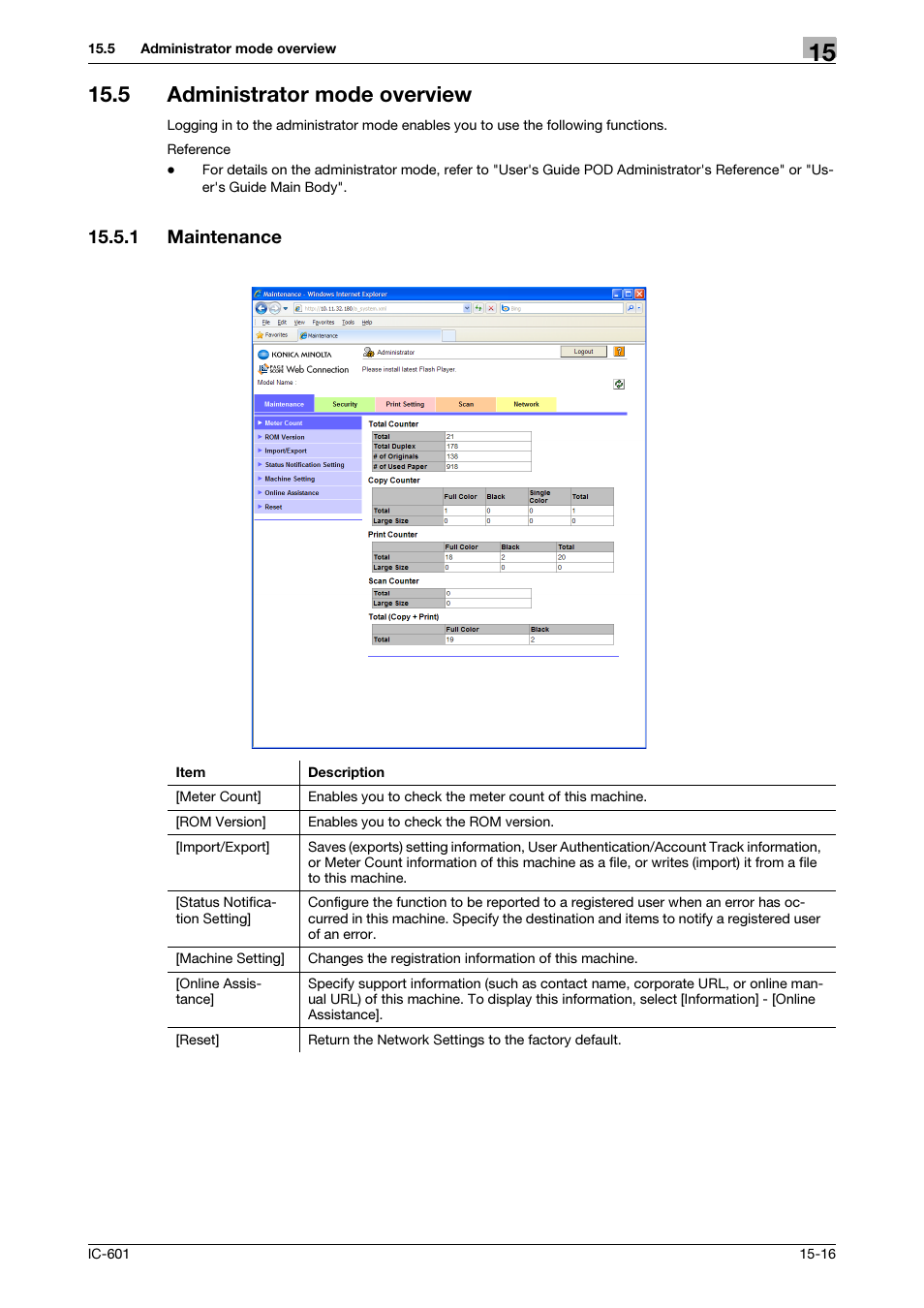 5 administrator mode overview, 1 maintenance, Administrator mode overview -16 | Maintenance -16 | Konica Minolta bizhub PRESS C8000e User Manual | Page 222 / 255