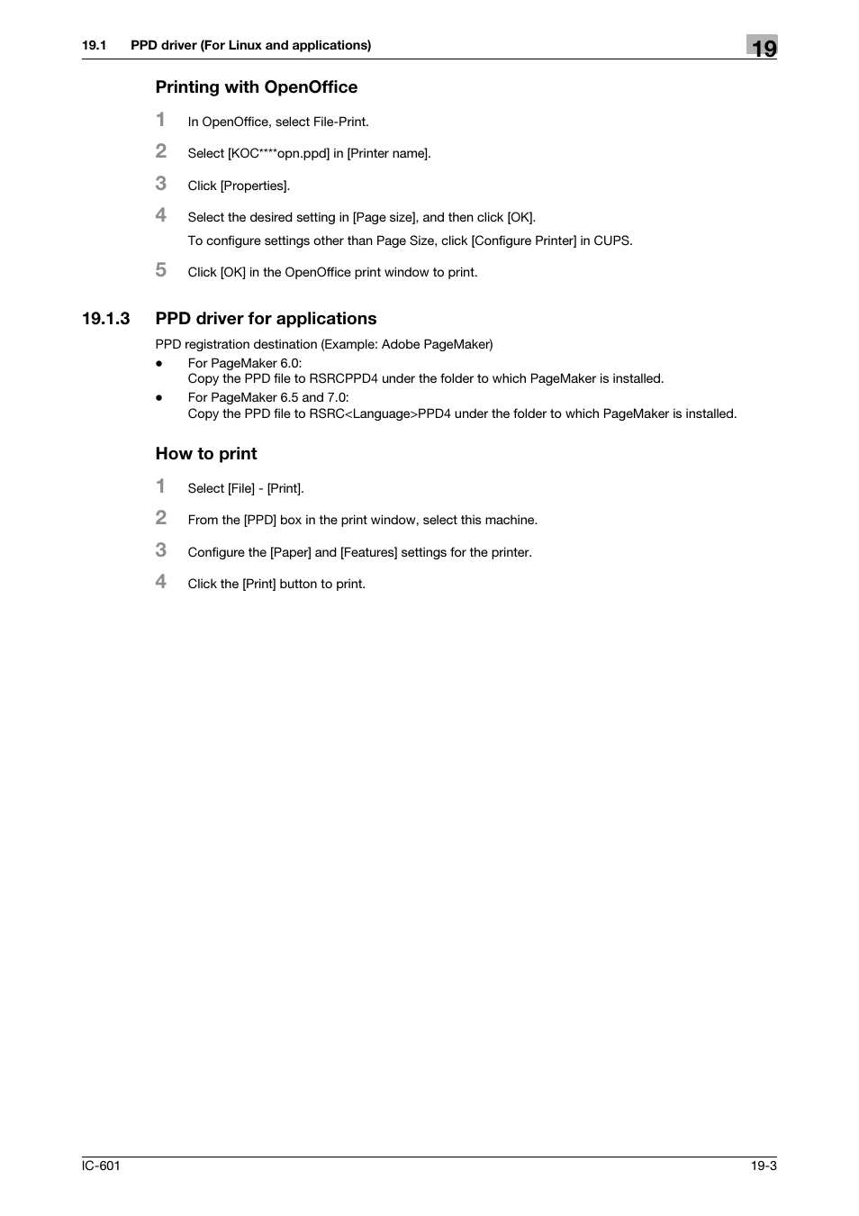 Printing with openoffice, 3 ppd driver for applications, How to print | Ppd driver for applications -3 | Konica Minolta bizhub PRESS C8000e User Manual | Page 246 / 255