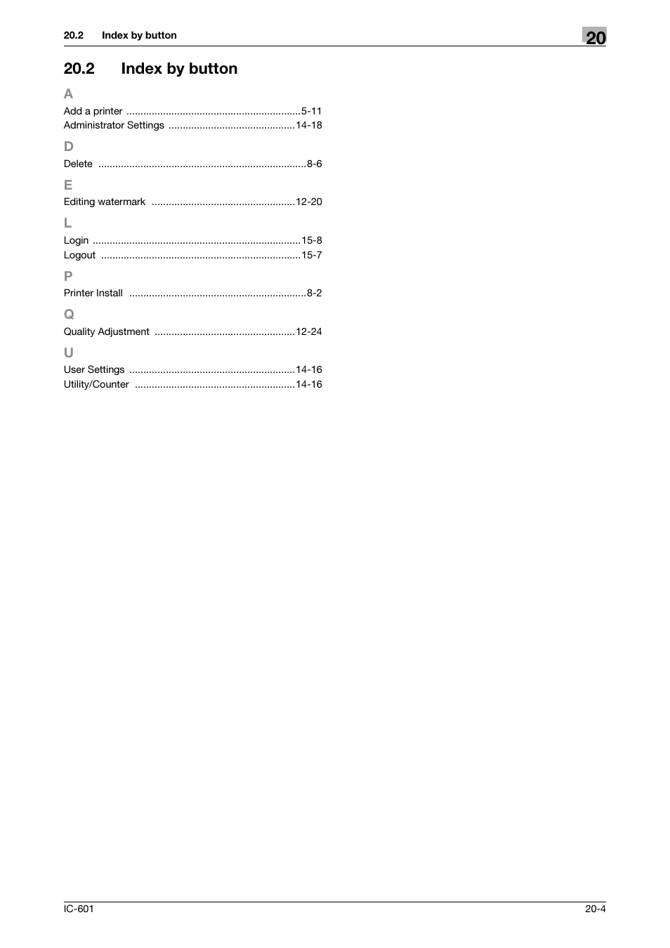 2 index by button, Index by button -4 | Konica Minolta bizhub PRESS C8000e User Manual | Page 254 / 255