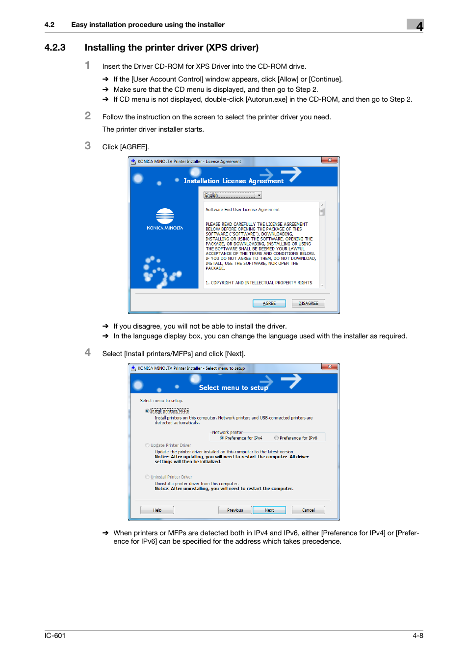 3 installing the printer driver (xps driver), Installing the printer driver (xps driver) -8 | Konica Minolta bizhub PRESS C8000e User Manual | Page 38 / 255