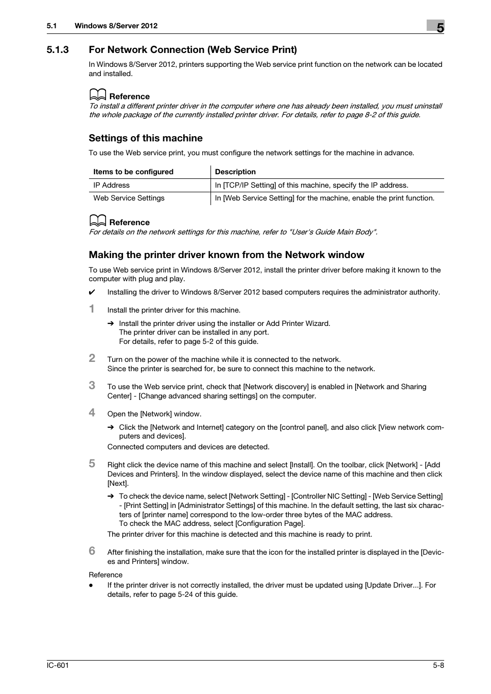 3 for network connection (web service print), Settings of this machine, For network connection (web service print) -8 | Konica Minolta bizhub PRESS C8000e User Manual | Page 48 / 255