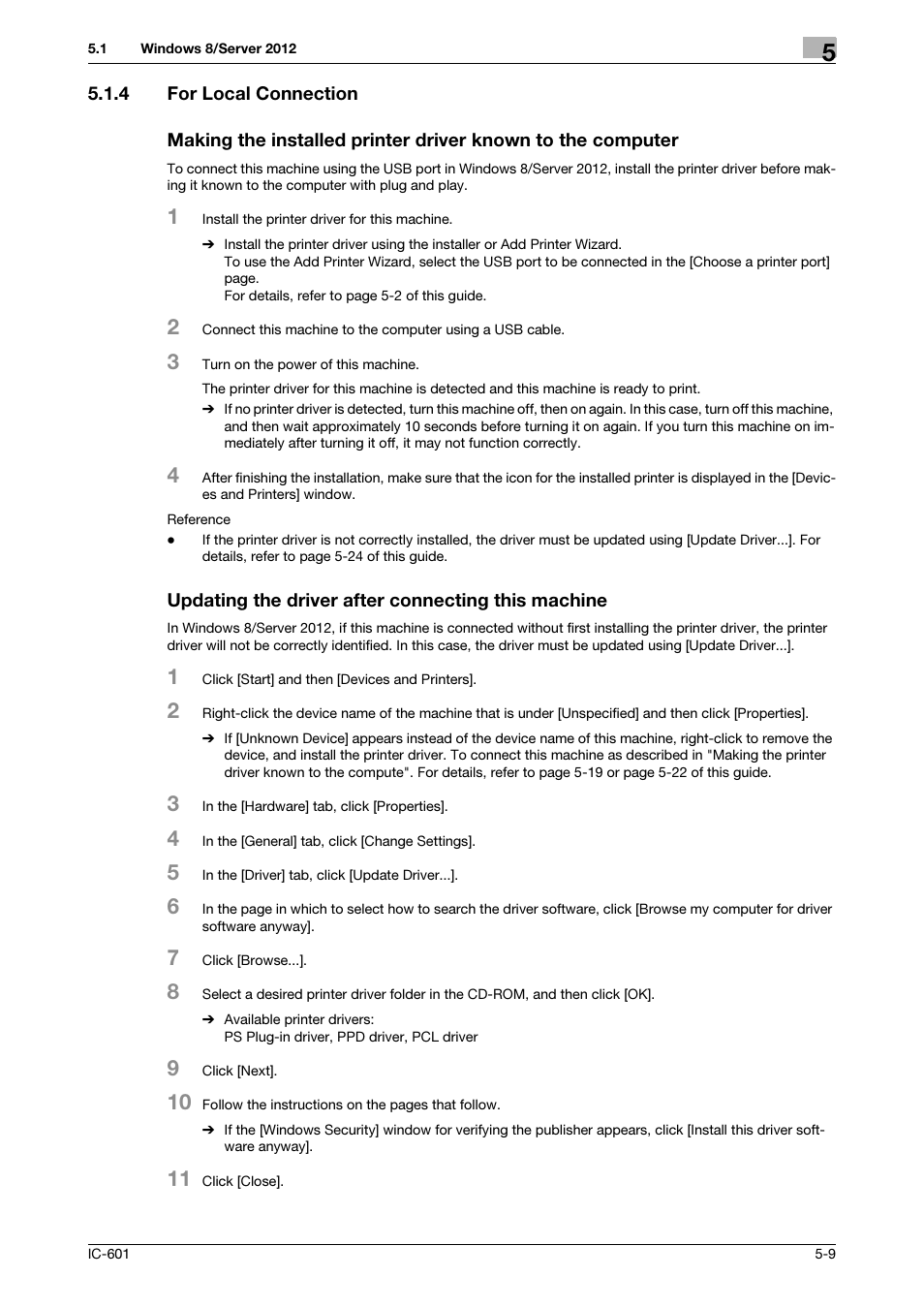 4 for local connection, Updating the driver after connecting this machine, For local connection -9 | Konica Minolta bizhub PRESS C8000e User Manual | Page 49 / 255