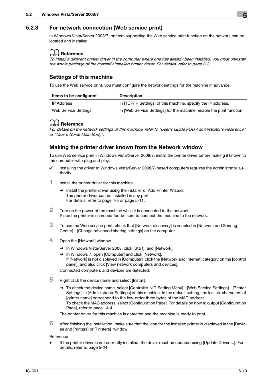 3 for network connection (web service print), Settings of this machine, For network connection (web service print) -19 | Konica Minolta bizhub PRESS C8000e User Manual | Page 59 / 255