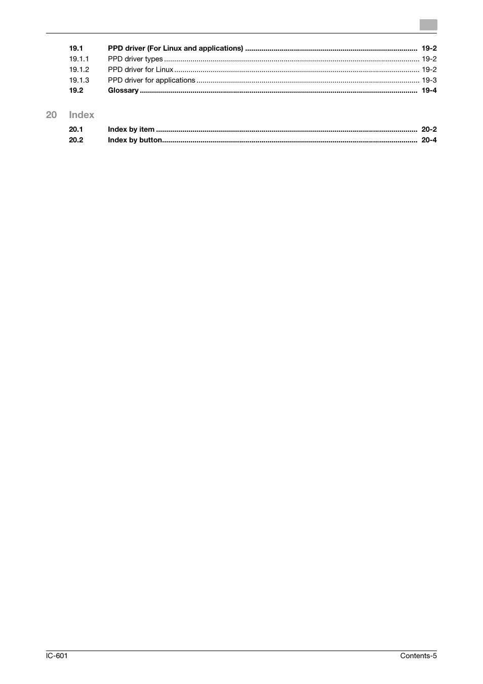 20 index | Konica Minolta bizhub PRESS C8000e User Manual | Page 6 / 255