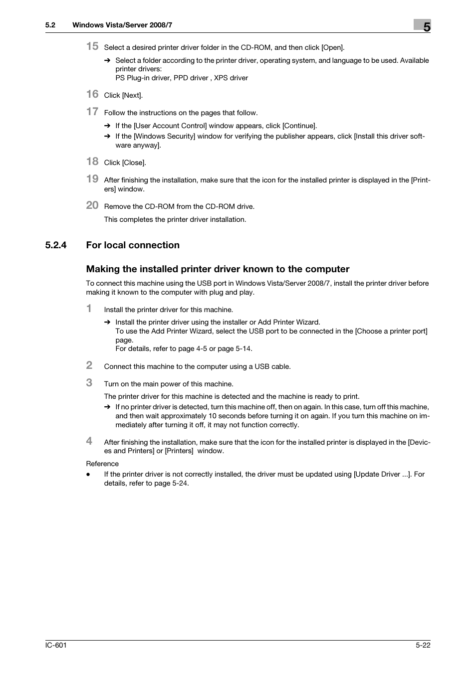 4 for local connection, For local connection -22, P. 5-22 | Konica Minolta bizhub PRESS C8000e User Manual | Page 62 / 255