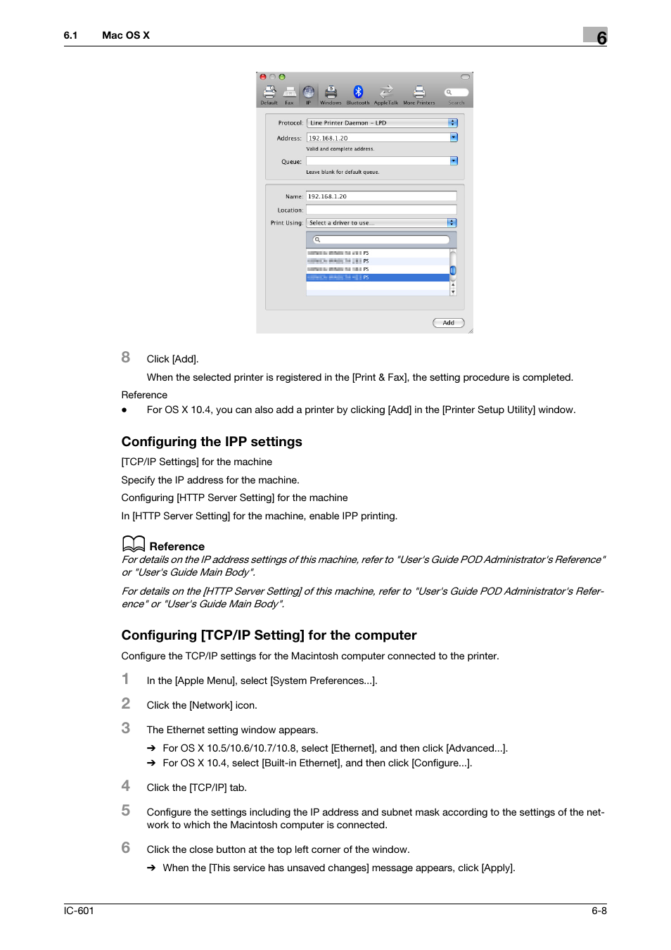 Configuring the ipp settings, Configuring [tcp/ip setting] for the computer | Konica Minolta bizhub PRESS C8000e User Manual | Page 80 / 255