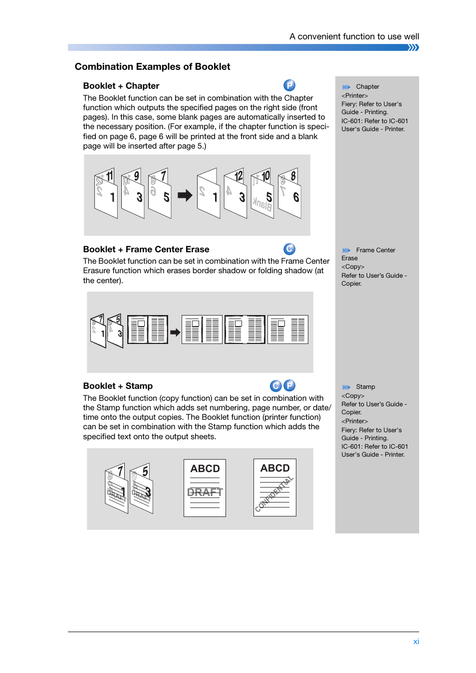 Combination examples of booklet, Blank, Draft | Abcd | Konica Minolta bizhub PRESS C8000e User Manual | Page 13 / 204